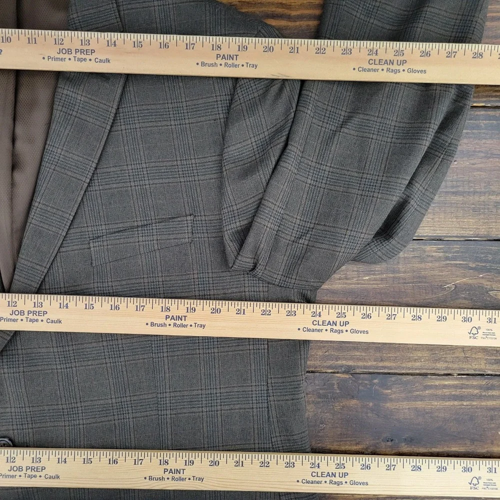 Michael Kors Men's Sport Coat Blazer Two Button Olive Brown Plaid Poly Rayon 48R